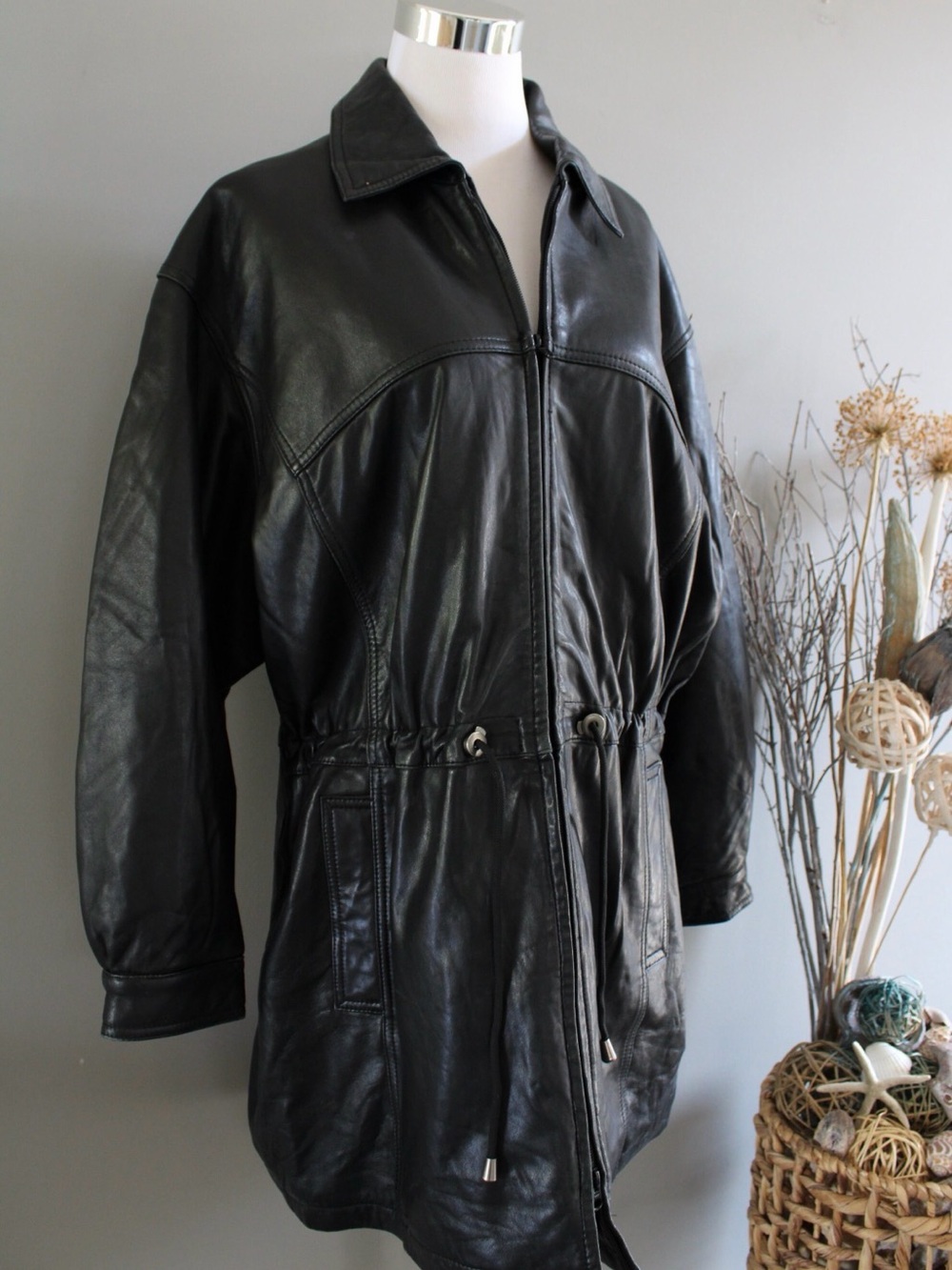 Vintage Danier Leather Parka: Black Lambskin Slouchy Jacket (Size Sm)